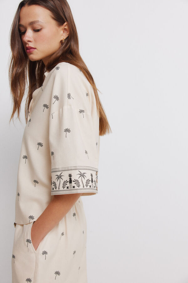 Springfield Camisa de manga curta em linho oversize cru