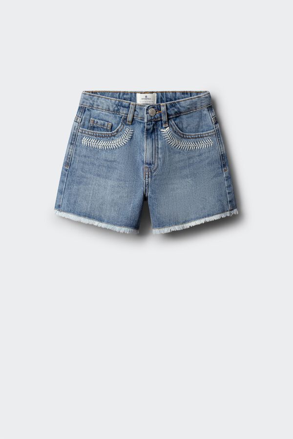 Springfield Kids Cal&ccedil;&otilde;es denim bordados bolsos menina azul