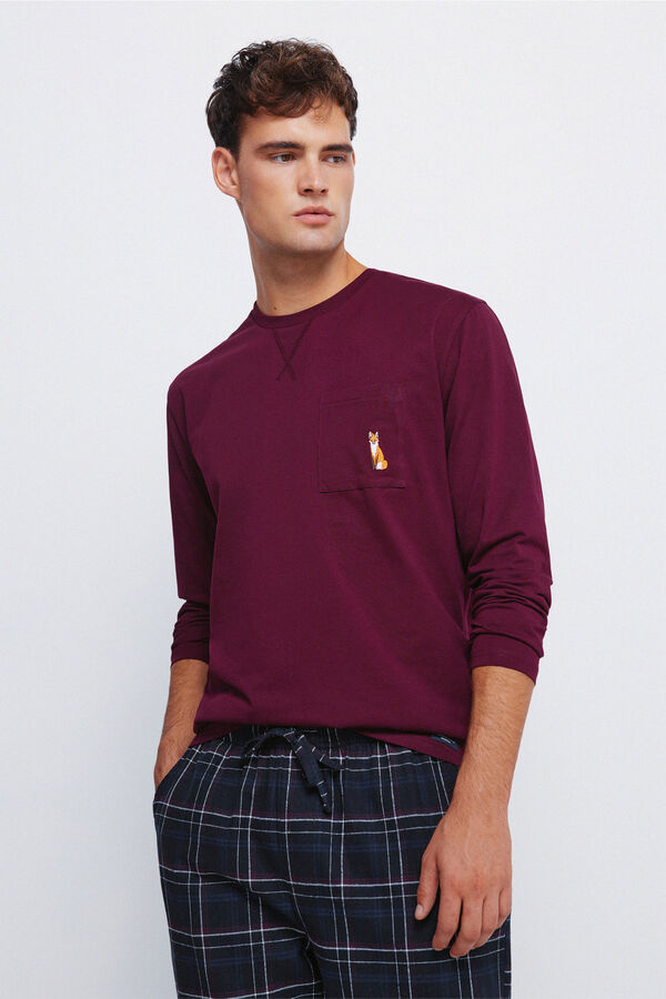 Springfield Pijama comprido com calça fannel xadrez grená estampado