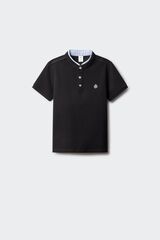 Springfield Kids Chambray mandarin collar boy's polo shirt black