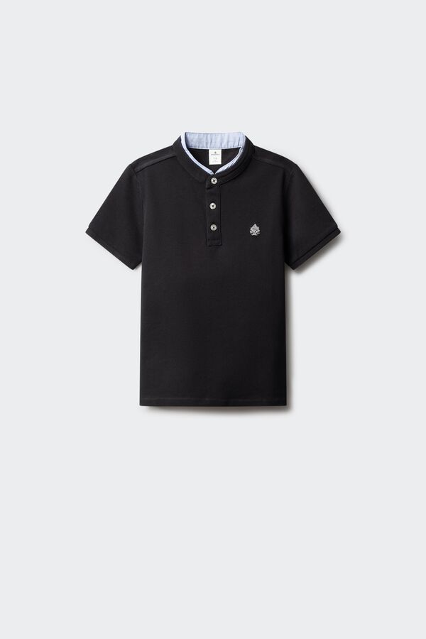 Springfield Kids Chambray mandarin collar boy's polo shirt black