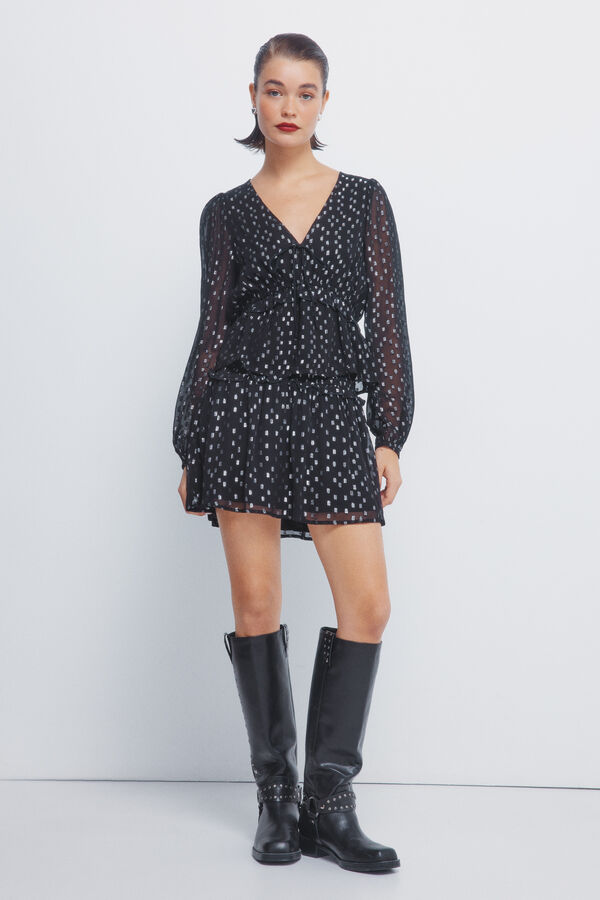 Springfield Blusa de lurex com cós elástico preto