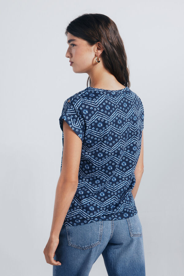 Springfield Camiseta estampada com bot&otilde;es e ombros &agrave; mostra azul