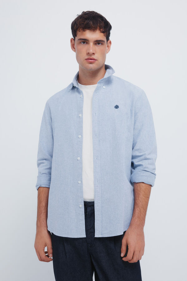 Springfield Camisa oxford com cotoveleiras azul