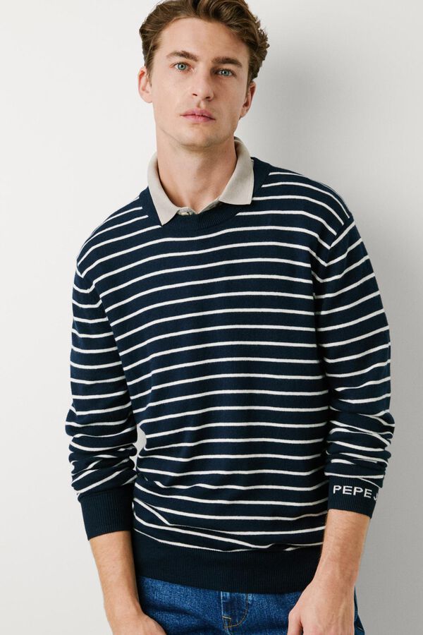 Pepe Jeans Su&eacute;ter de malha listrado de corte regular azul