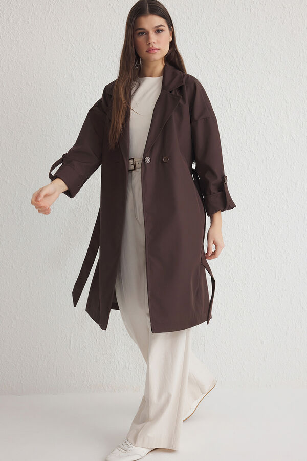 Trendyol Gabardina oversize comprida cru