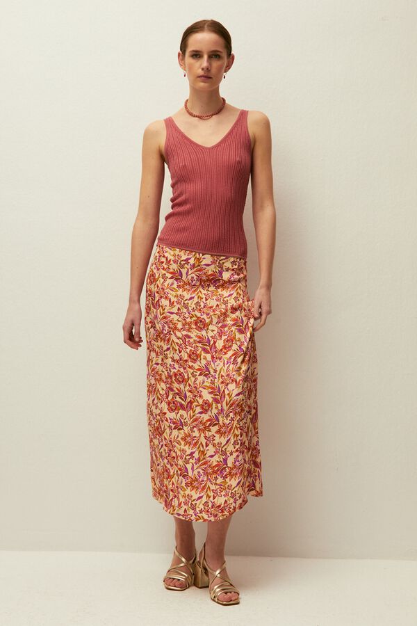 Systemaction Falda estampado floral blanco