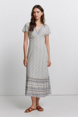 Springfield Vestido estampado sanefa decote bege