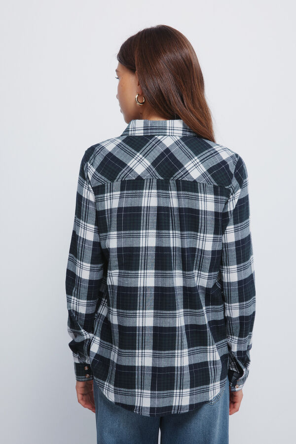 Springfield Camisa cuadros lurex bolsillo verde