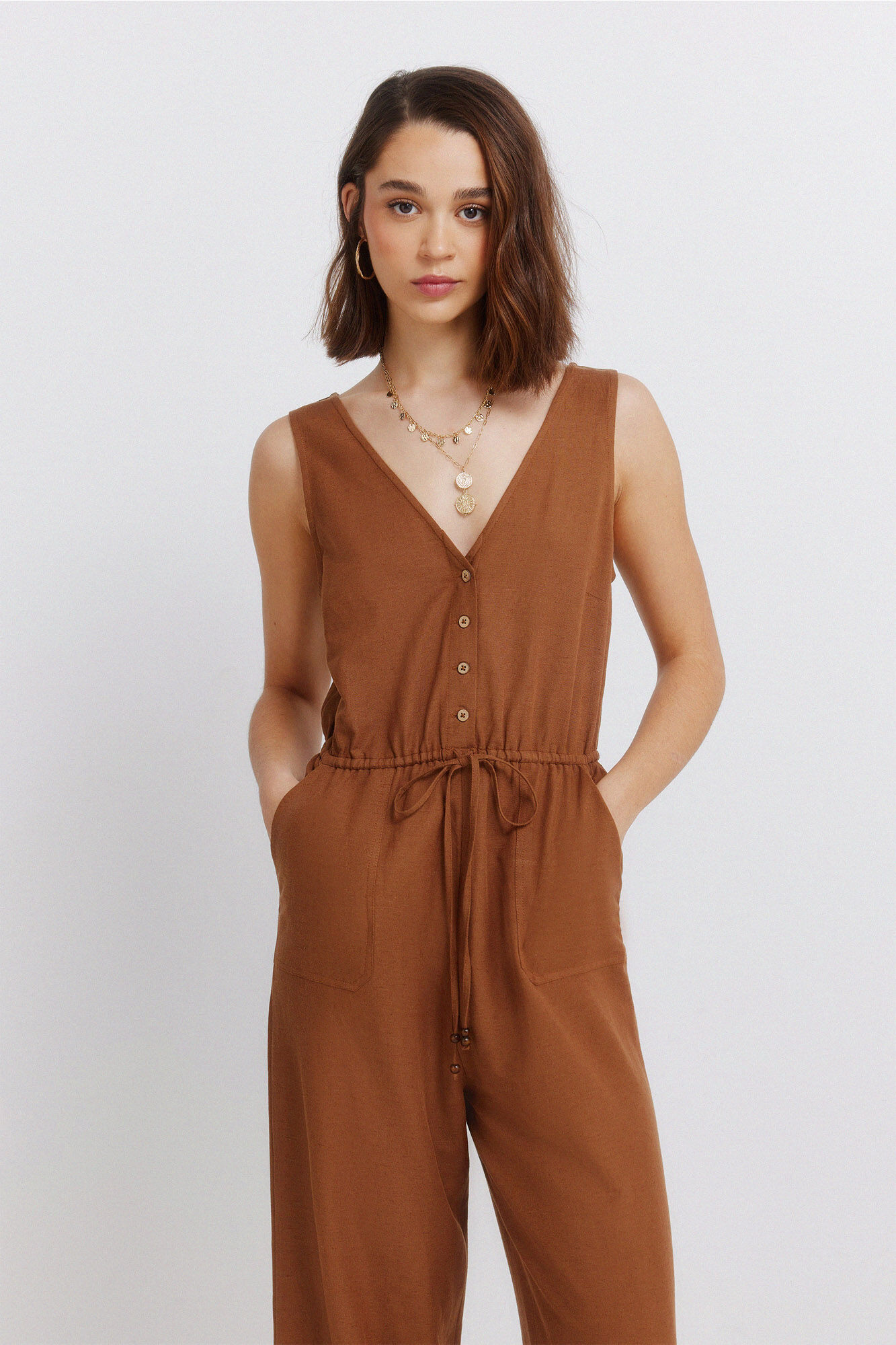 Springfield Macac&atilde;o sem mangas estampado em linho