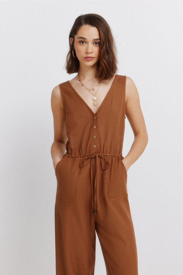 Springfield Macac&atilde;o sem mangas estampado em linho cru