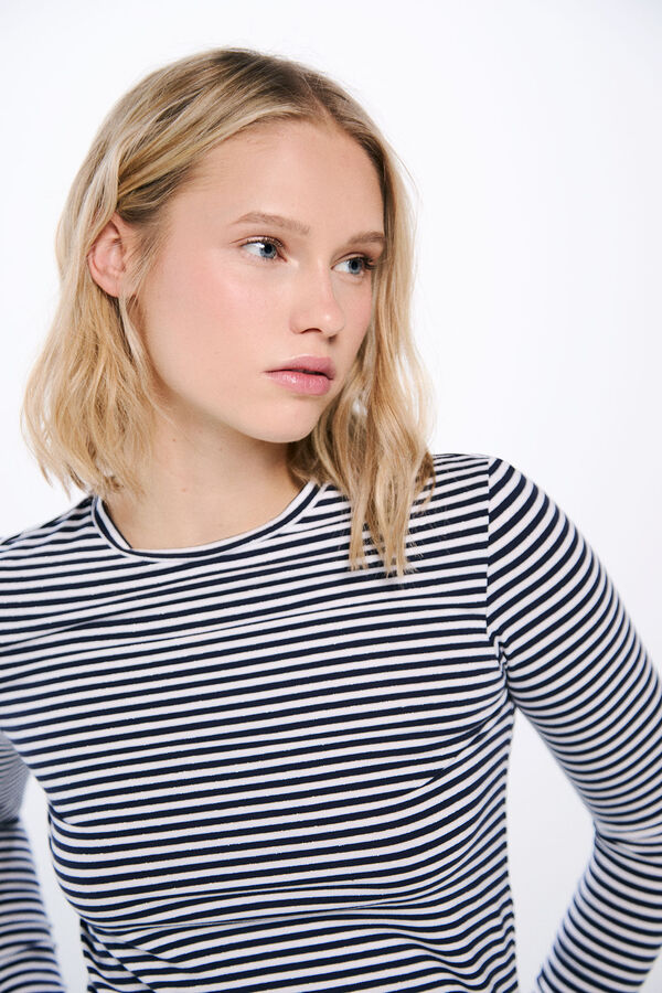 Springfield Lurex striped fitted t-shirt blue
