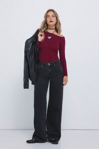 Springfield Calça jeans de perna larga com cristais brilhantes