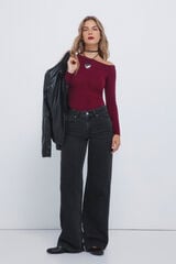 Springfield Calça jeans de perna larga com cristais brilhantes preto