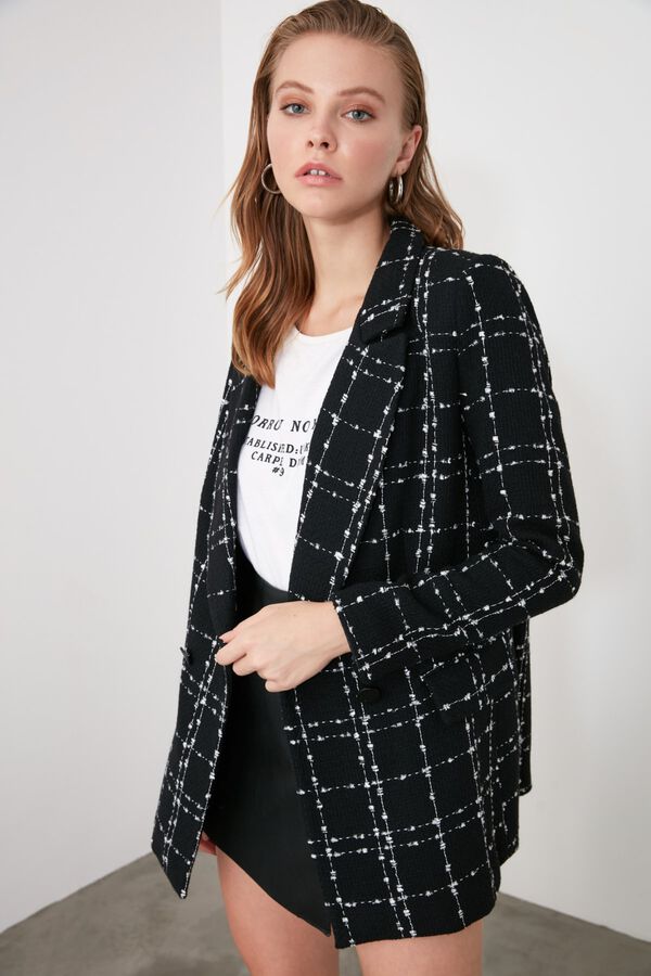 Trendyol Americana cruzada cuadros negro