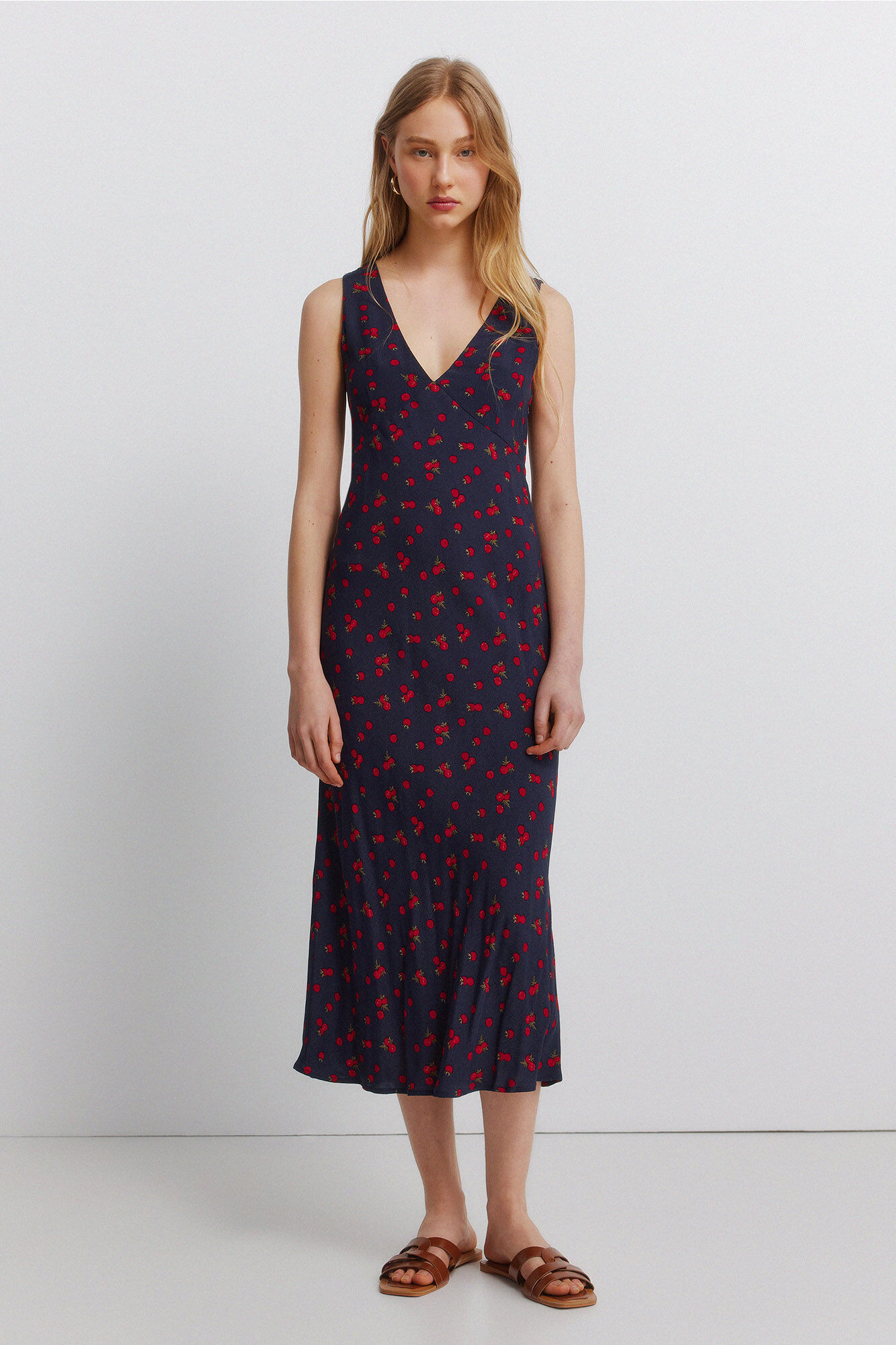Springfield Vestido midi tirantes frutas