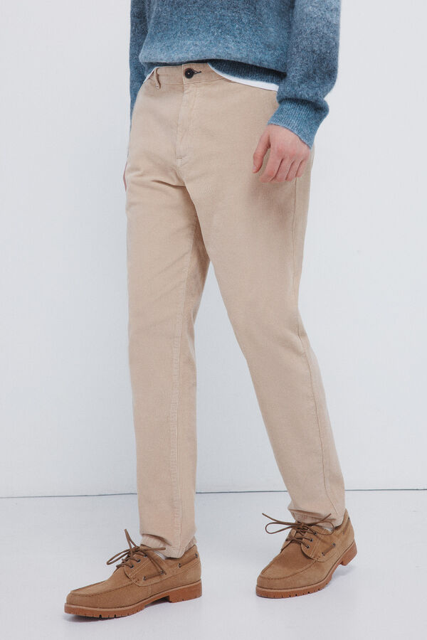 Springfield Calças chino slim fit confortável de veludo cotelê lavado bege