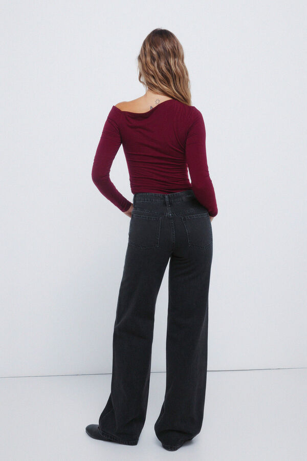 Springfield Calça jeans de perna larga com cristais brilhantes preto