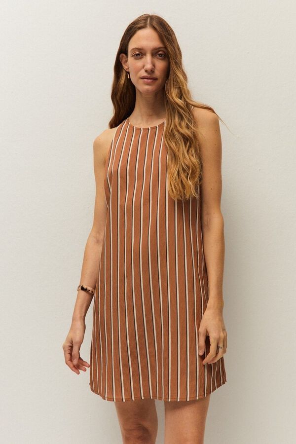 Systemaction Vestido curto de riscas cru