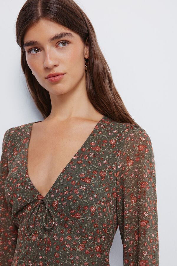 Springfield Vestido midi floral Caqui escuro