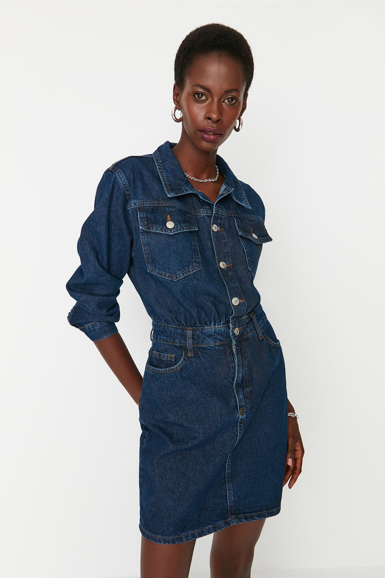 Trendyol Vestido curto de ganga estilo camisa