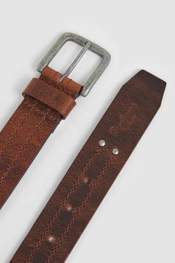 Pepe Jeans Cinto de couro com fivela quadrada vison