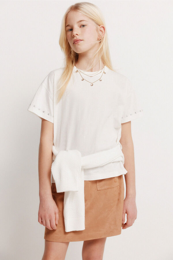 Springfield Kids T-shirt manga curta com tachas para menina bege