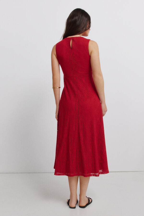 Springfield Vestido midi de al&ccedil;as bordado vermelho