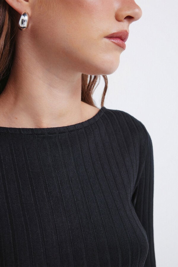 Springfield T-shirt com decote canoa canelado preto