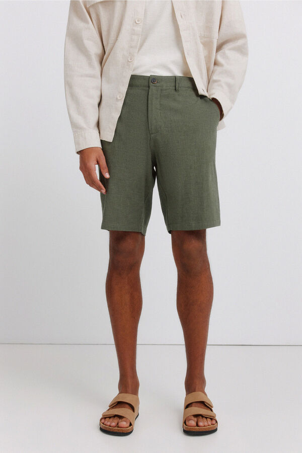 Springfield Bermudas de linho dobby comfort fit Caqui escuro