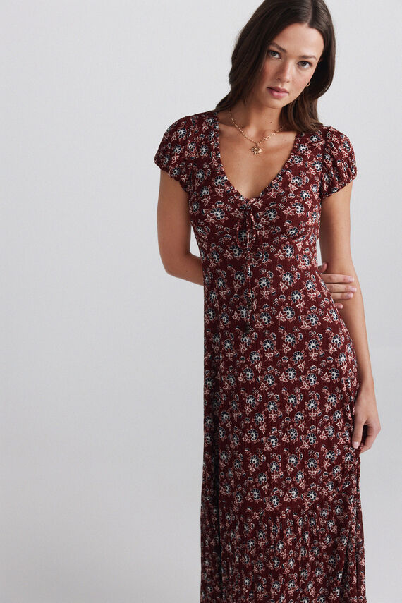 Vestido midi estampado cordón