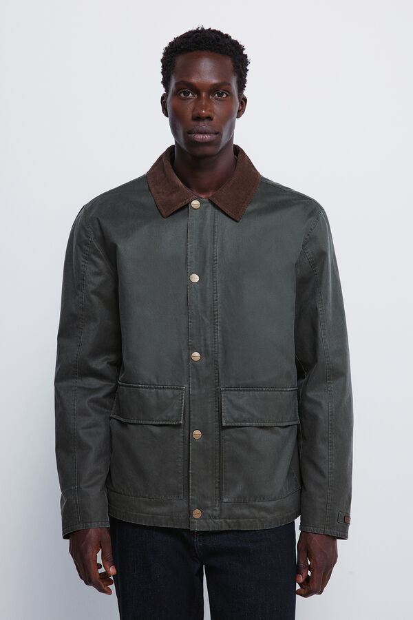 Springfield Parka curta com gola de veludo cotelê estampado