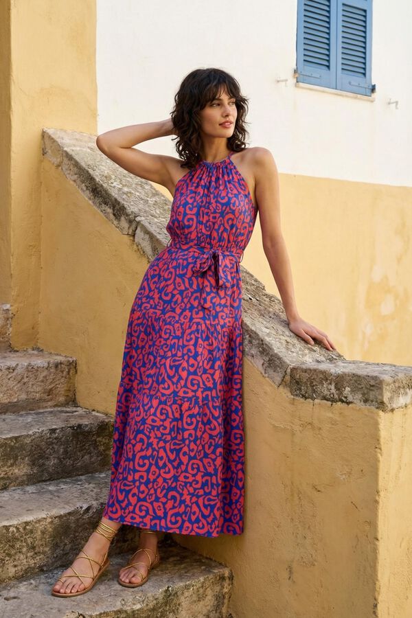 Trendyol Vestido comprido com gola halter rosa