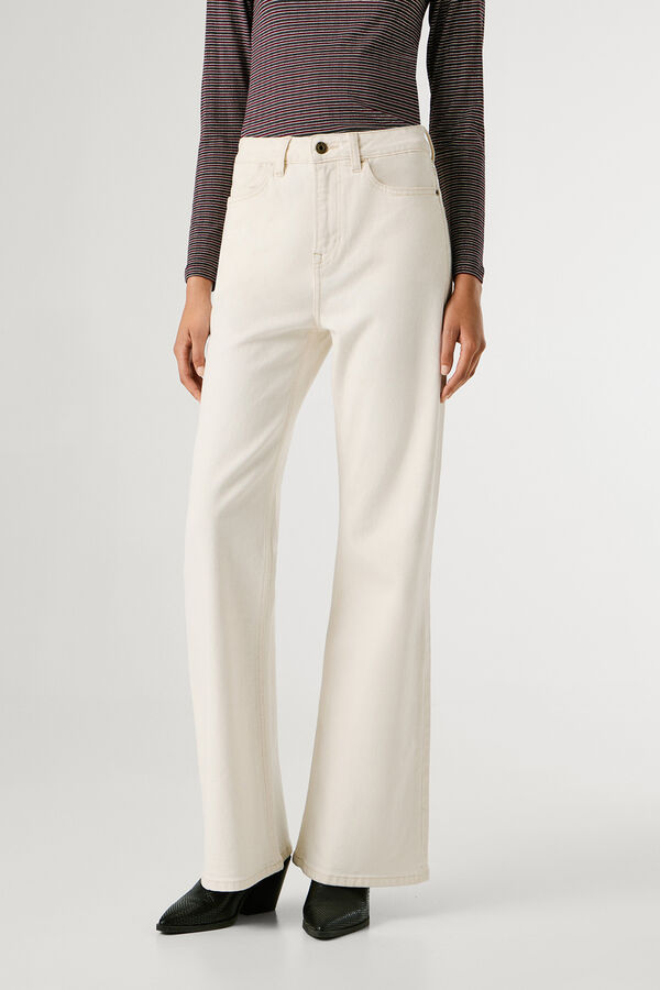 Pepe Jeans Pantal&oacute;n vaquero acampanado tiro alto marfil