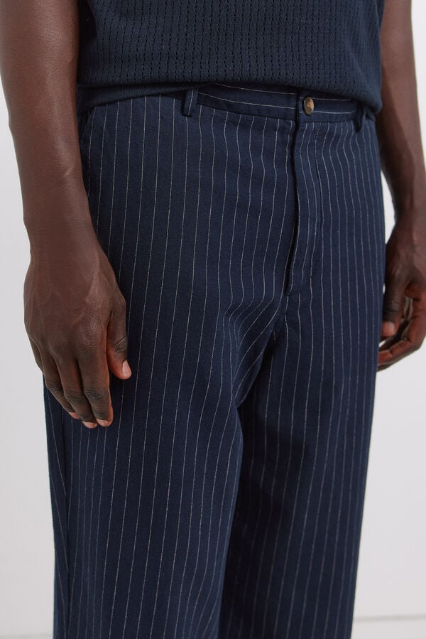 Springfield Cal&ccedil;as chino em linho &agrave;s riscas straight fit azul
