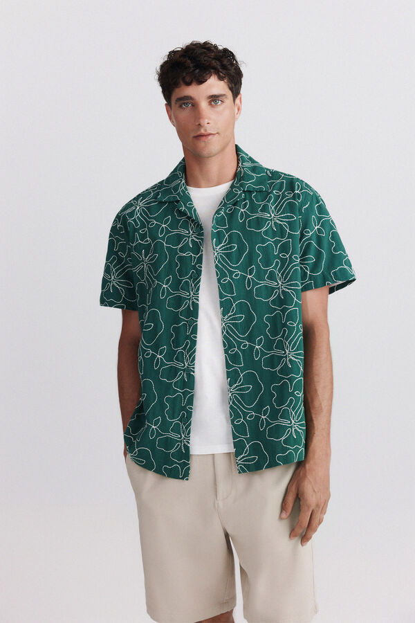 Springfield Camisa bowling de manga curta bordada verde