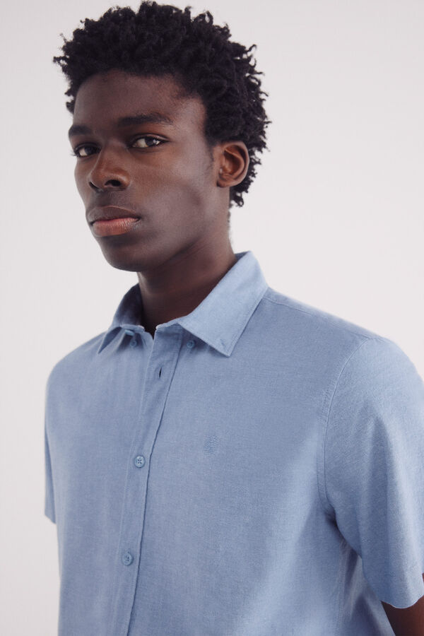 Springfield Linen shirt with short sleeves blue