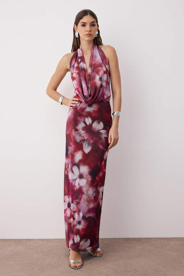 Trendyol Vestido costas abertas estampado castanho