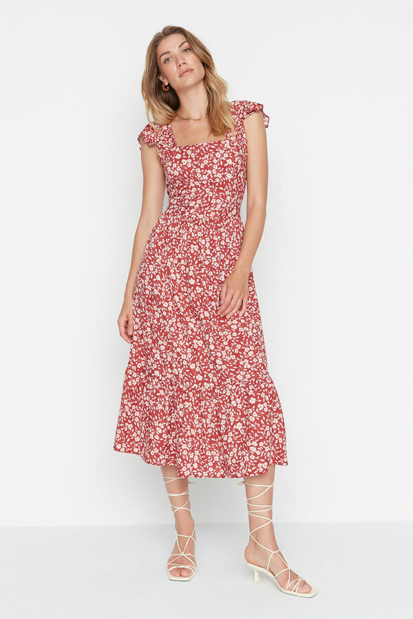 Trendyol Vestido midi de flores vermelho
