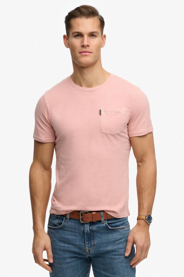 Superdry T-shirt manga curta b&aacute;sica com bolso rosa