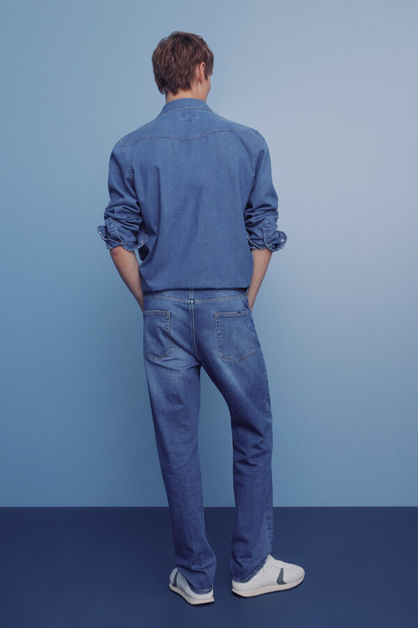 Springfield Calça calças chino slim fit com micro estampa azul