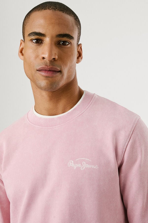 Pepe Jeans  Sudadera lavada con logo pequeño frontal y logo grande en la espalda. rosa