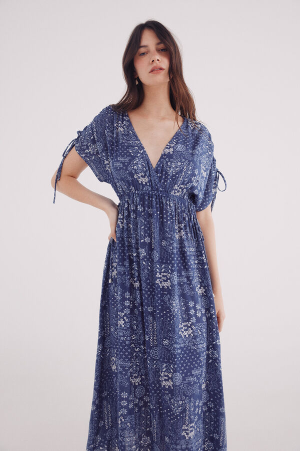 Springfield midi kaftan dress with bows blue