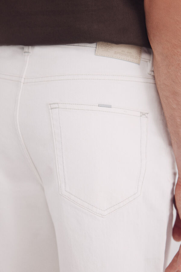 Springfield Bermuda jeans branca lavada regular fit estampado