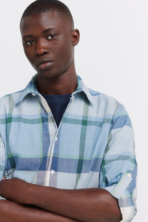 Springfield Camisa aos quadrados em algod&atilde;o leve azul