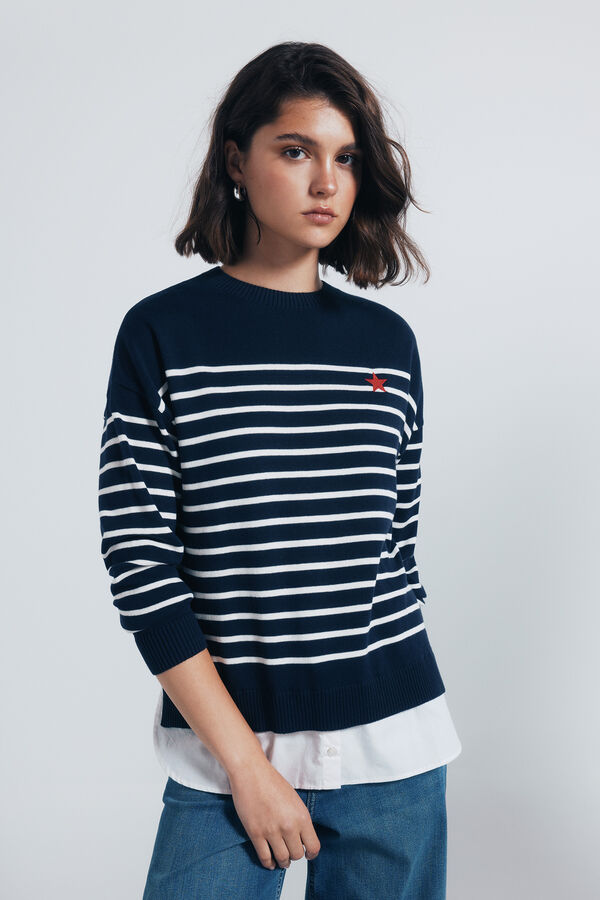 Springfield Jersey riscas combinado com bordado azul