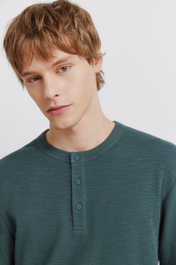 Springfield T-shirt manga comprida com carcela aos quadrados azul