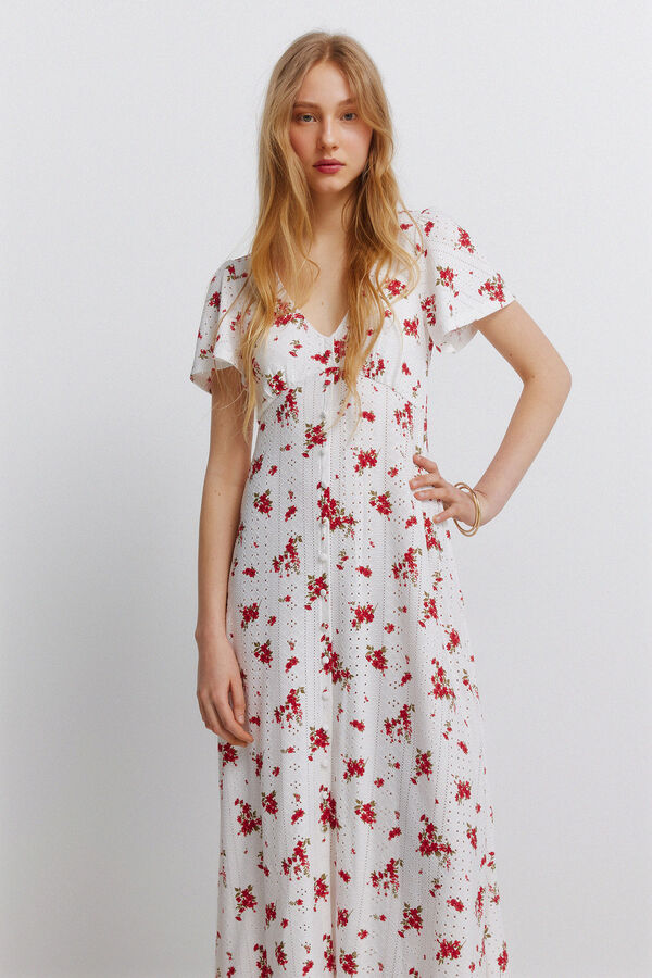 Springfield Vestido midi bordado su&iacute;&ccedil;o vermelho