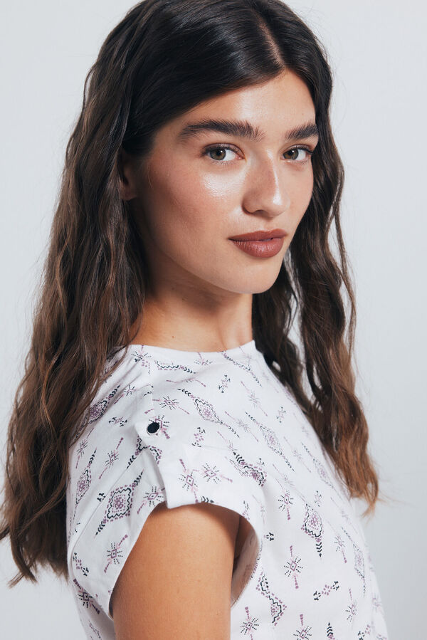 Springfield Camiseta estampada com mangas de la&ccedil;o bege