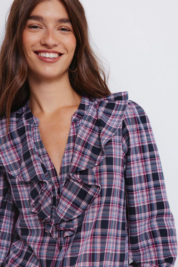 Springfield Blusa xadrez folho azul